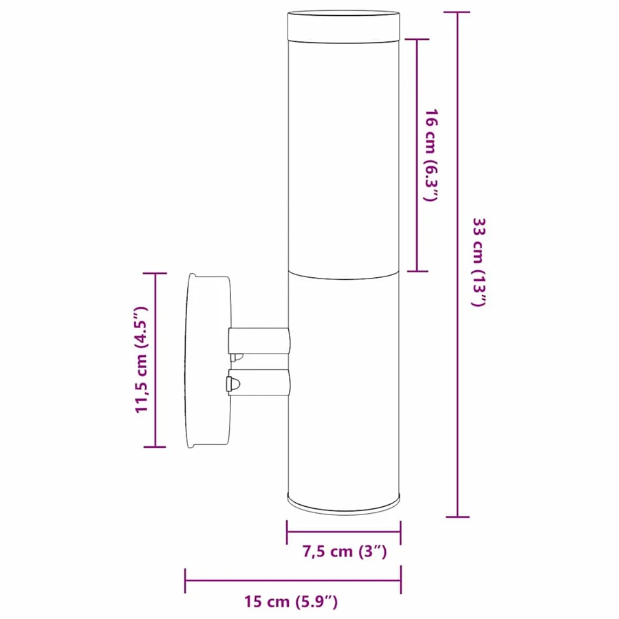 Applique Murale Extérieure 2 pcs Noir 15 x 7,5 x 33 cm - 12