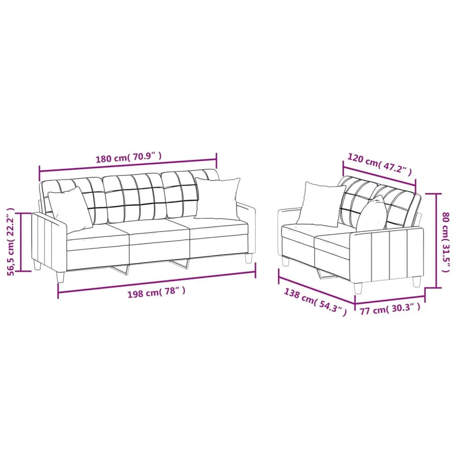 Ensemble de canapés 2 pcs avec coussins noir similicuir - 9