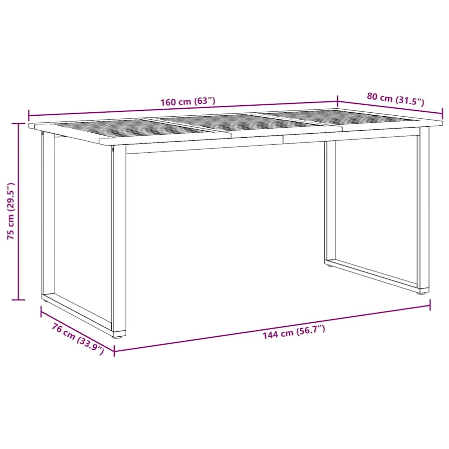Table de Jardin Gris 160 x 80 x 75 cm Bois d'Acacia Massif - 10