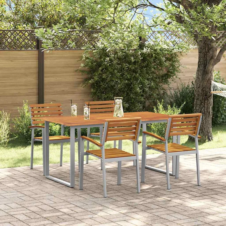 Ensemble de salle à manger pour jardin 5 pcs Gris