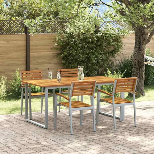 Ensemble de salle à manger pour jardin 5 pcs Gris