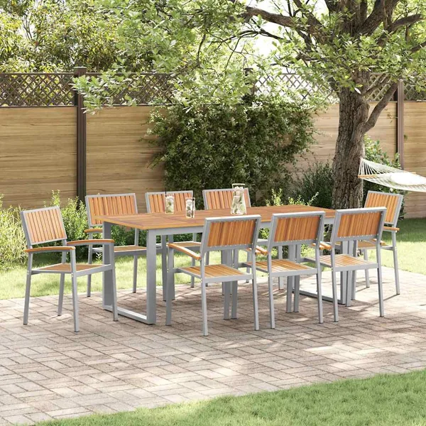Ensemble de salle à manger pour jardin 9 pcs Gris