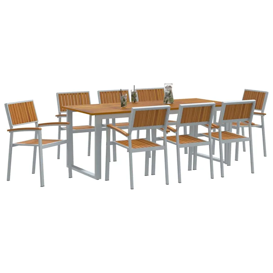 Ensemble de salle à manger pour jardin 9 pcs Gris - 3