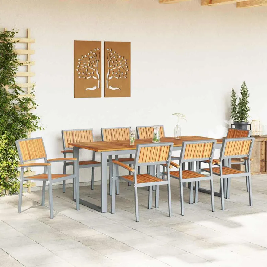 Ensemble de salle à manger pour jardin 9 pcs Gris - 4