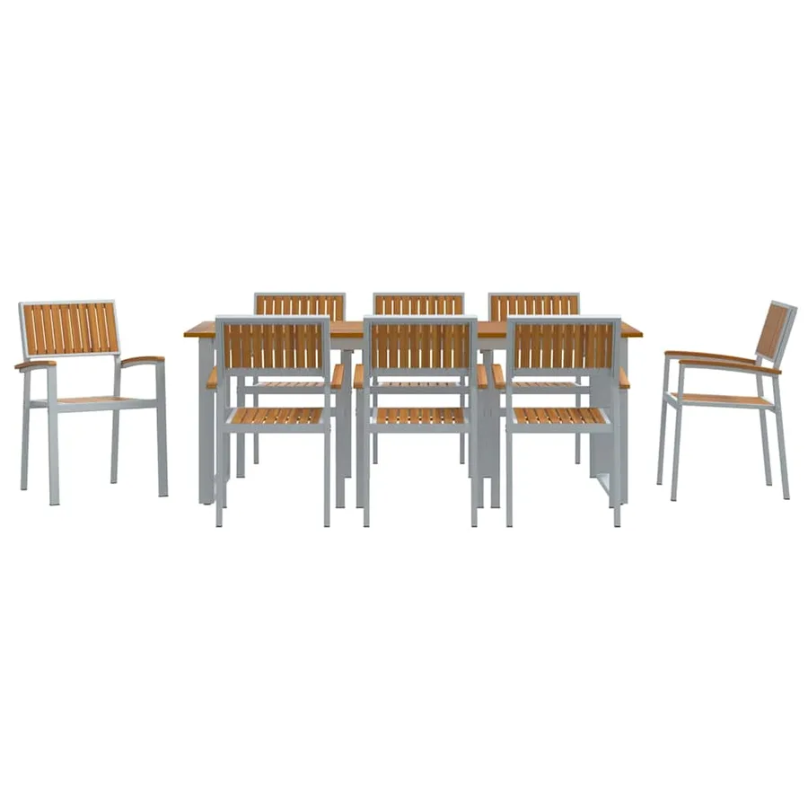 Ensemble de salle à manger pour jardin 9 pcs Gris - 7