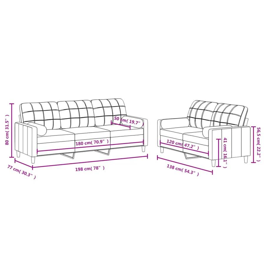 Ensemble de canapés 2 pcs coussins gris clair tissu - 8