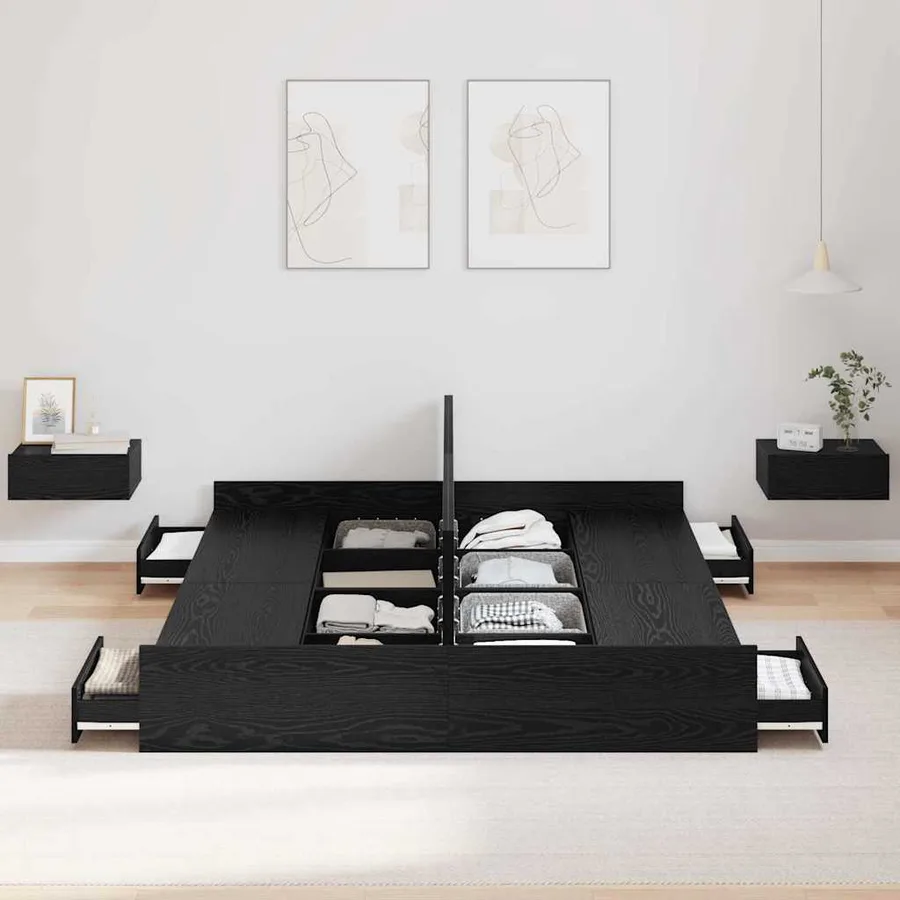 Cadre de lit avec rangement avec tiroir Chêne noir 150 x 200 cm - 3
