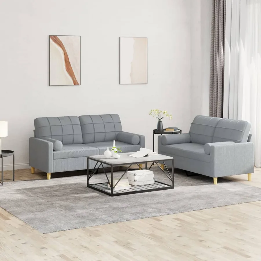 Ensemble de canapés 2 pcs coussins gris clair tissu
