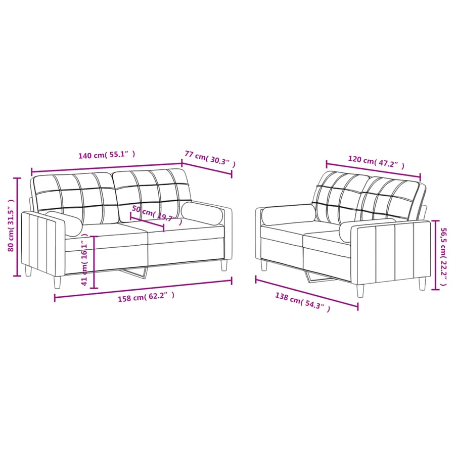 Ensemble de canapés 2 pcs coussins gris clair tissu - 8