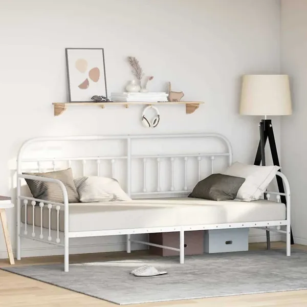 Cadre de lit de jour Blanc 107 x 203 cm Acier enduit de poudre