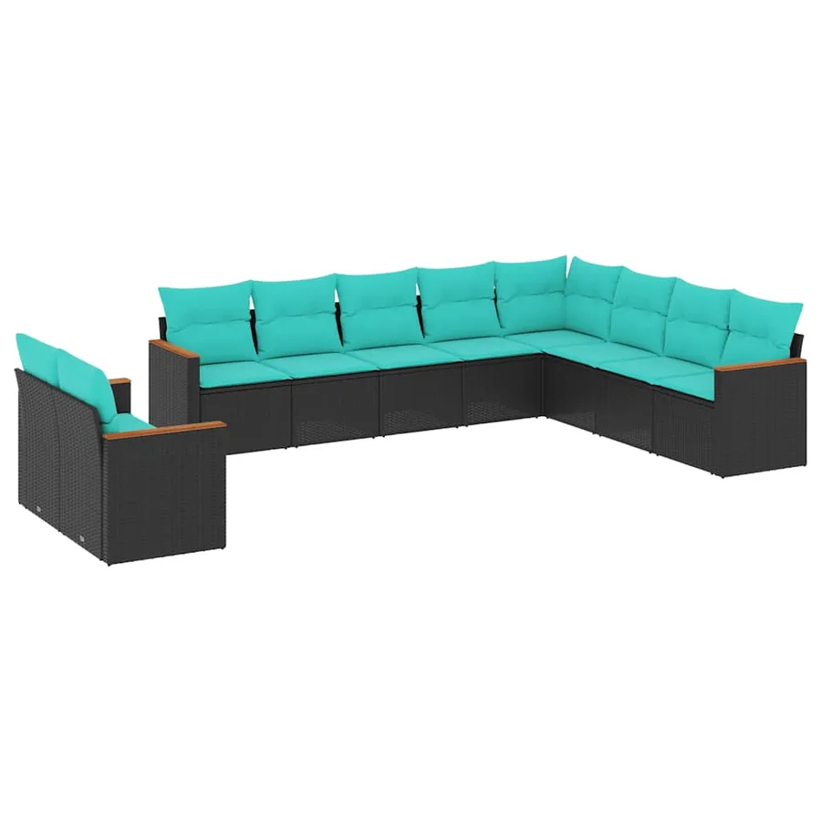 Salon de jardin 10 pcs avec coussins noir résine tressée - 2