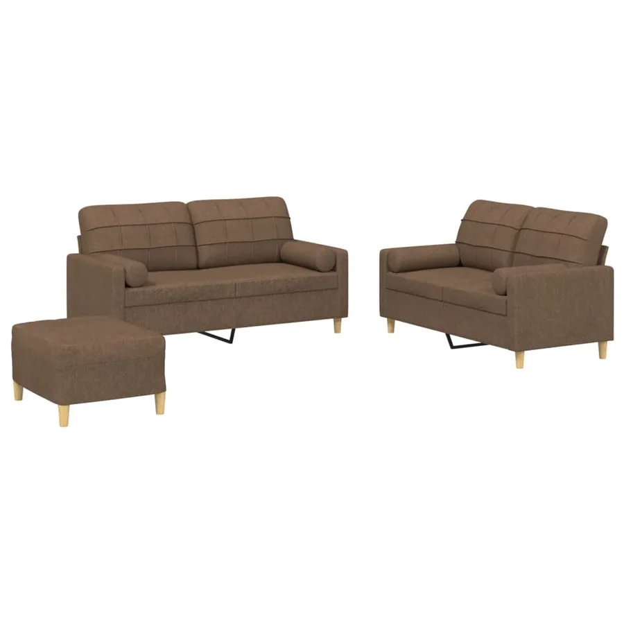 Ensemble de canapés 3 pcs avec coussins marron tissu - 2
