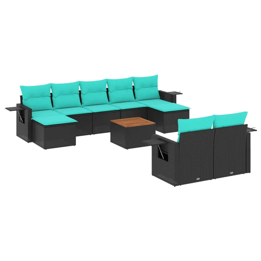Ensemble de canapé de jardin 10 pcs avec coussins noir résine tressée - 2