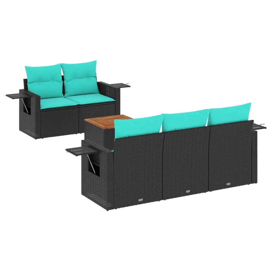 Ensemble de canapé de jardin 6 pcs avec coussins noir résine tressée - 2