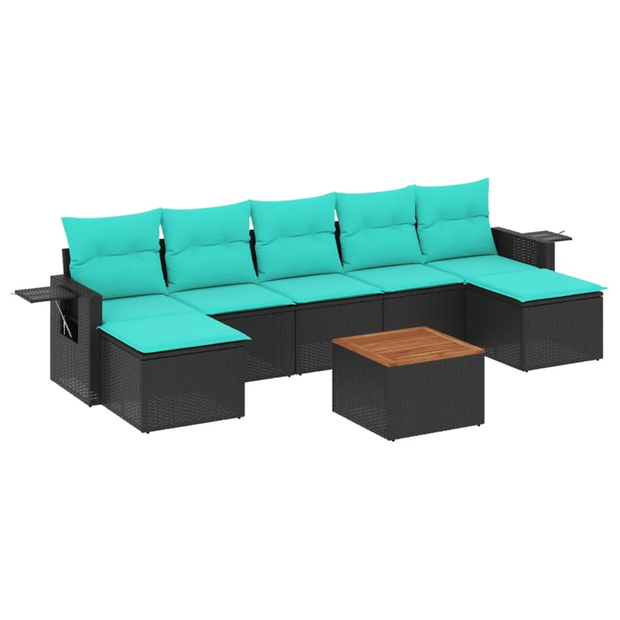 Ensemble de canapé de jardin 8 pcs avec coussins noir résine tressée - 2
