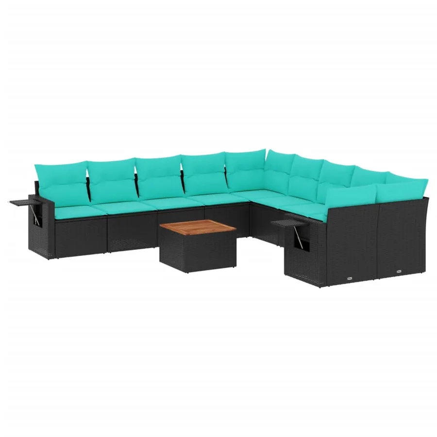 Ensemble de canapé de jardin 11 pcs avec coussins noir résine tressée - 2