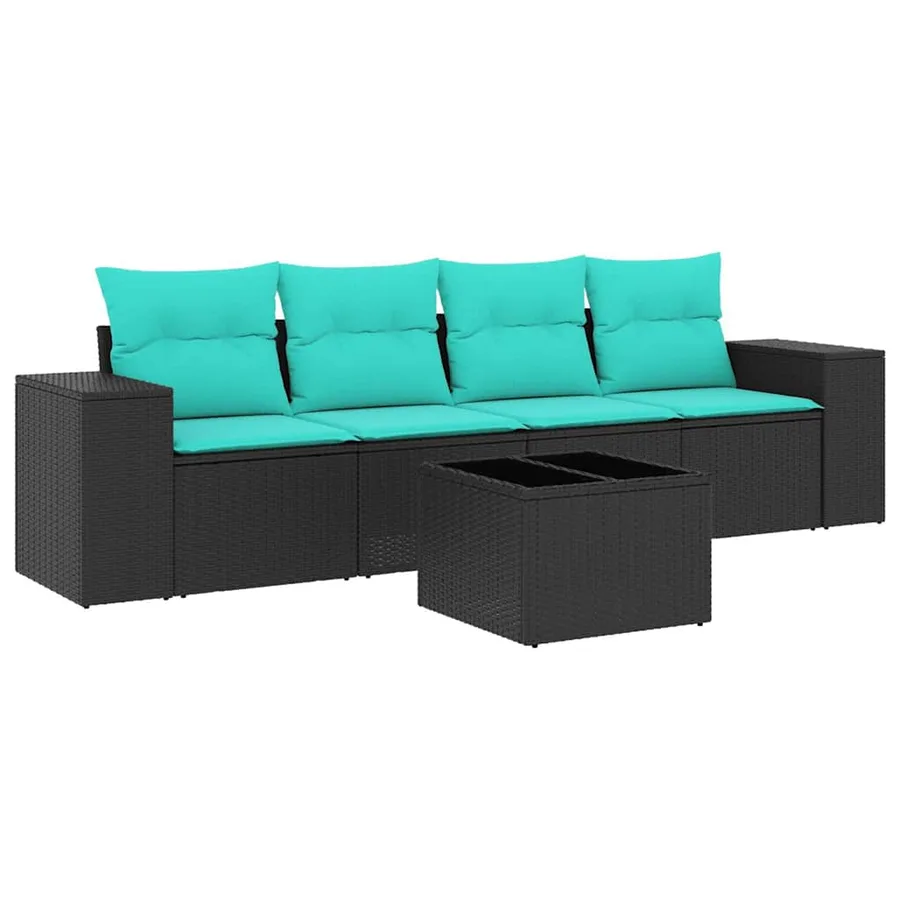 Ensemble de canapé de jardin 5 pcs avec coussins noir résine tressée - 2