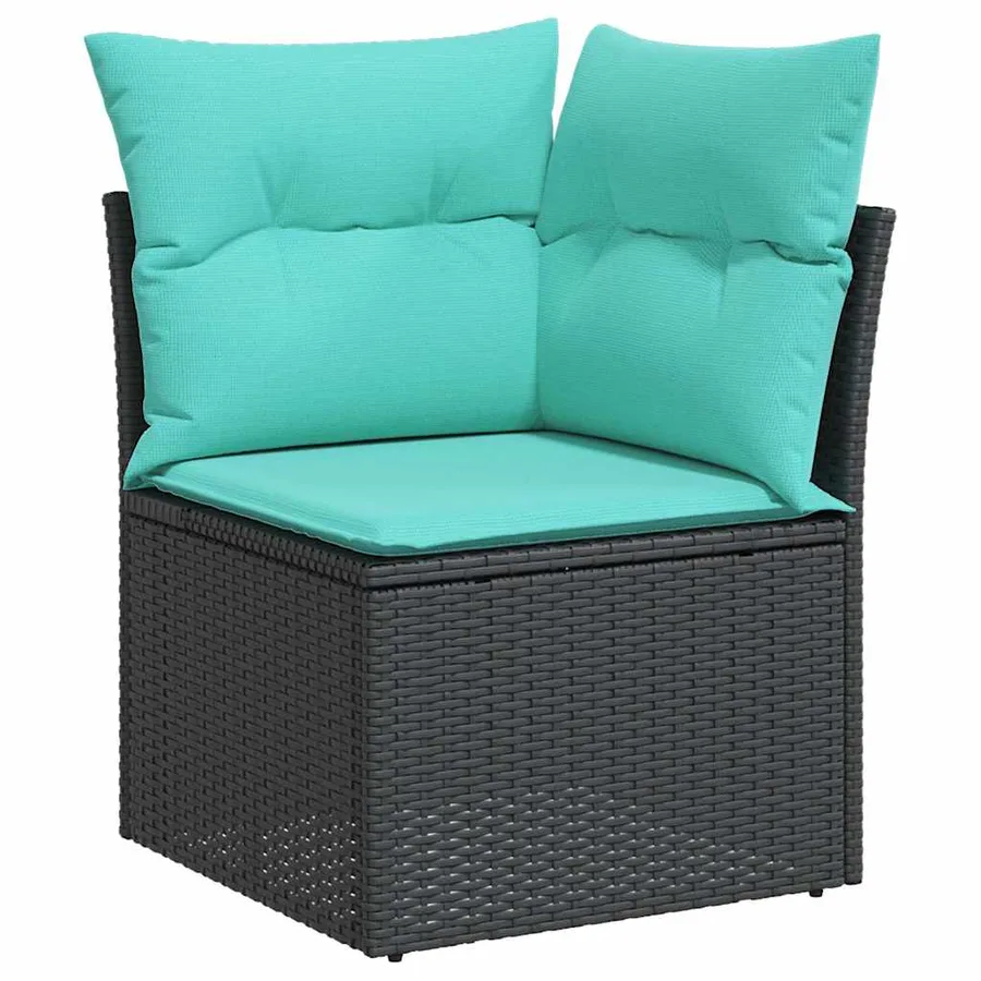 Ensemble de canapé de jardin 5 pcs avec coussins noir résine tressée - 4