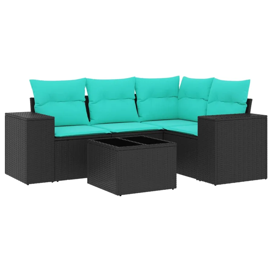 Ensemble de canapé de jardin 5 pcs avec coussins noir résine tressée - 2