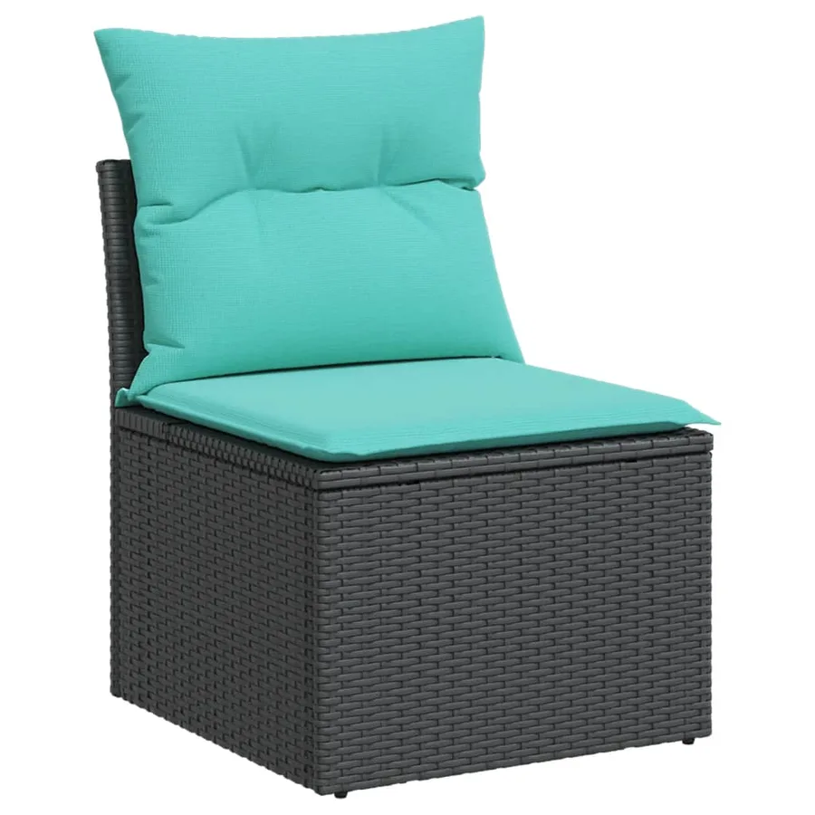 Ensemble de canapé de jardin 5 pcs avec coussins noir résine tressée - 3