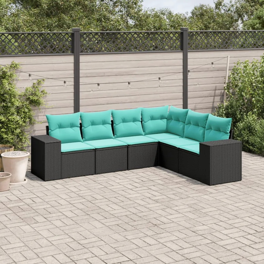 Salon de jardin 6 pcs avec coussins noir résine tressée