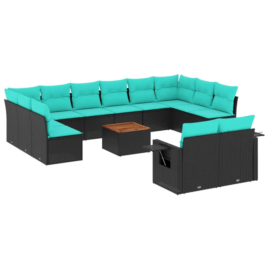Ensemble de canapé de jardin 13 pcs avec coussins noir résine tressée - 2