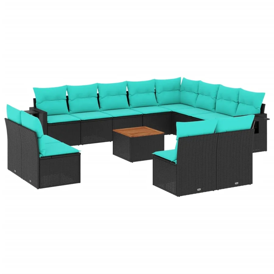 Ensemble de canapé de jardin 13 pcs avec coussins noir résine tressée - 2