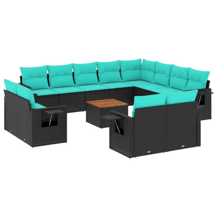 Ensemble de canapé de jardin 13 pcs avec coussins noir résine tressée - 2