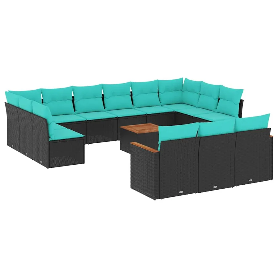Ensemble de canapé de jardin 14 pcs avec coussins noir résine tressée - 2