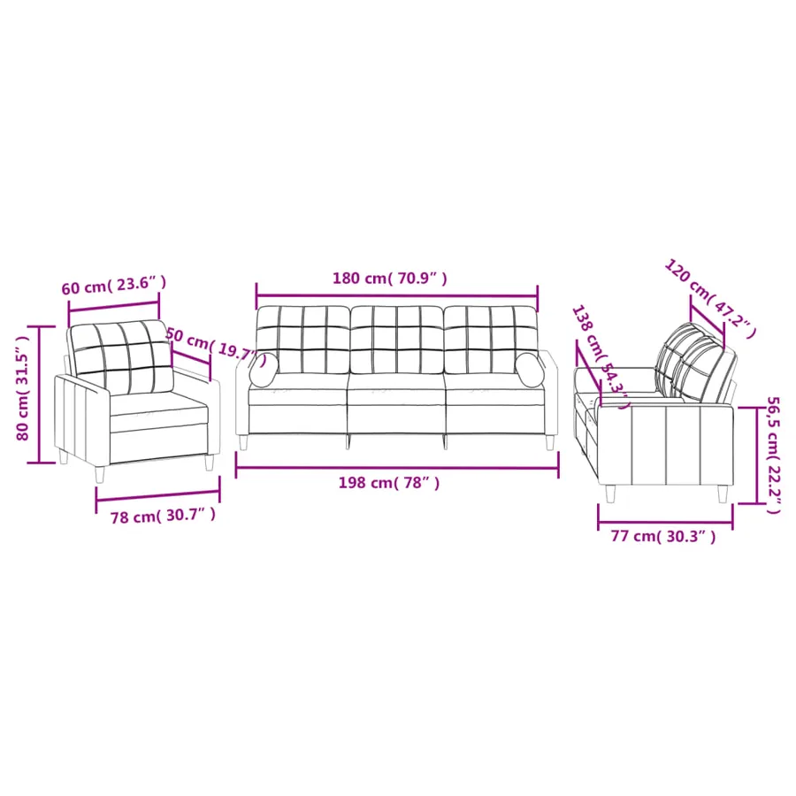 Ensemble de canapés 3 pcs coussins gris foncé tissu - 10