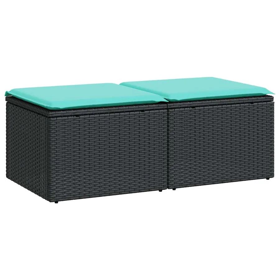 Salon de jardin avec coussins 2 pcs noir résine tressée acacia - 2