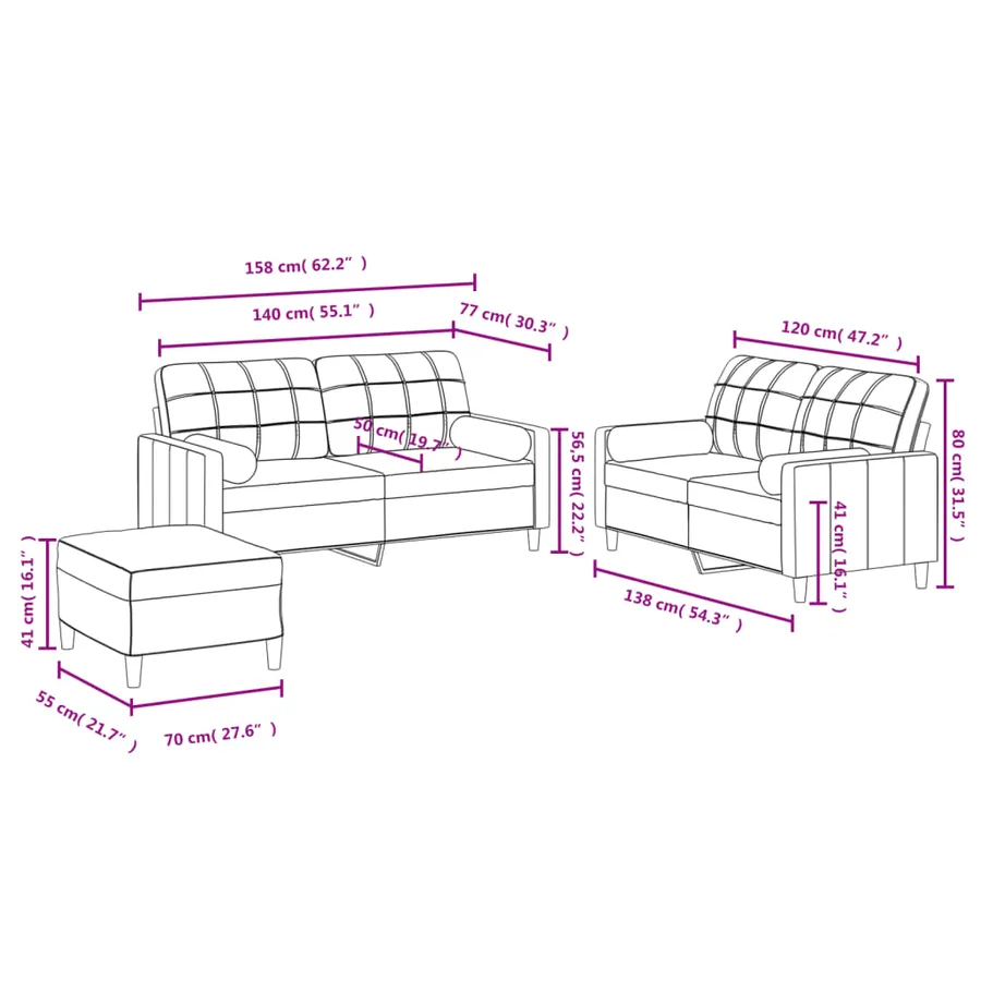 Ensemble de canapés 3 pcs coussins gris foncé tissu - 10