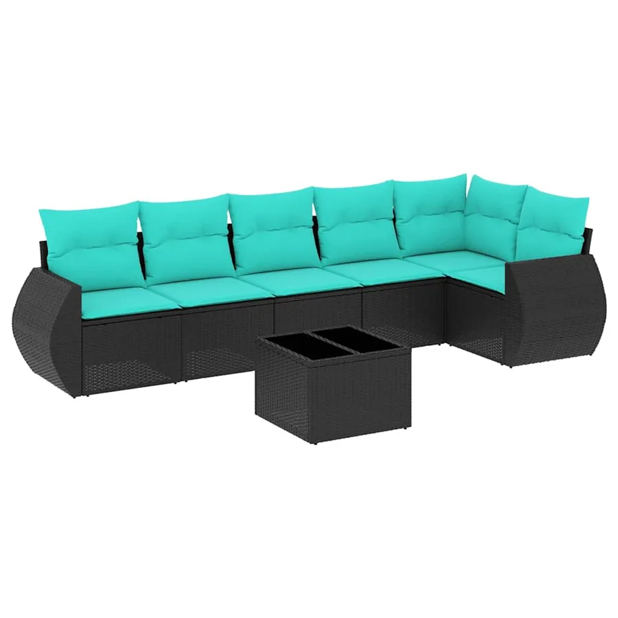 Ensemble de canapé de jardin 7 pcs avec coussins noir résine tressée - 2