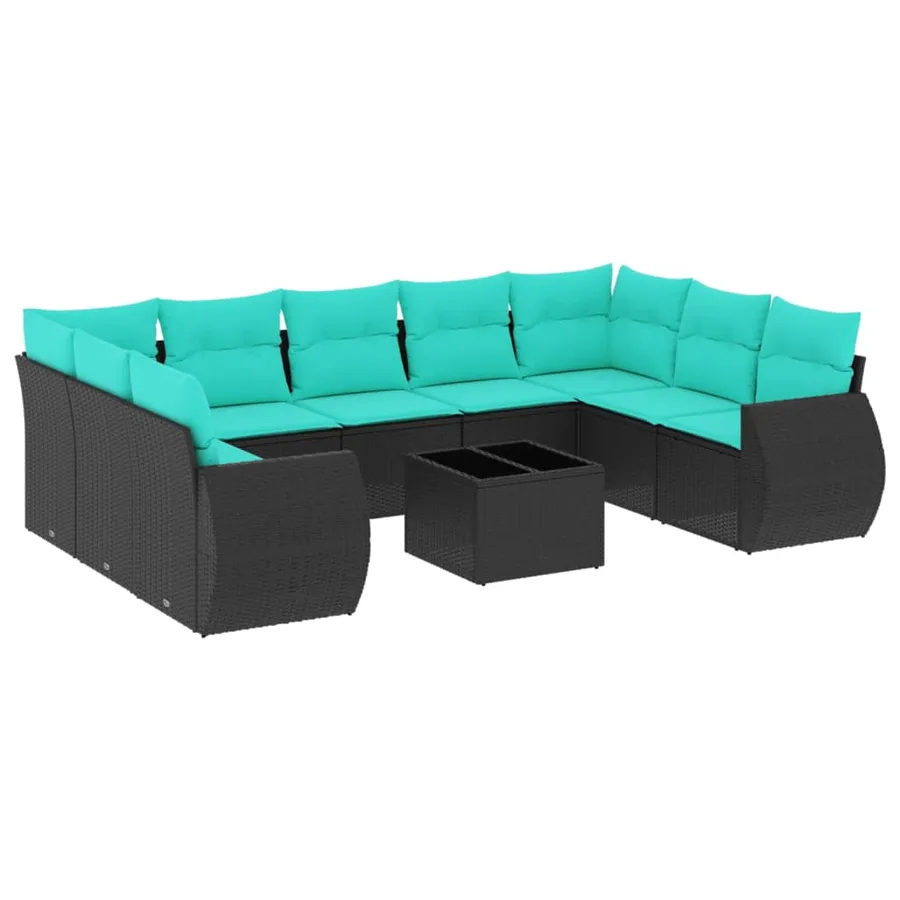 Ensemble de canapé de jardin 10 pcs avec coussins noir résine tressée - 2