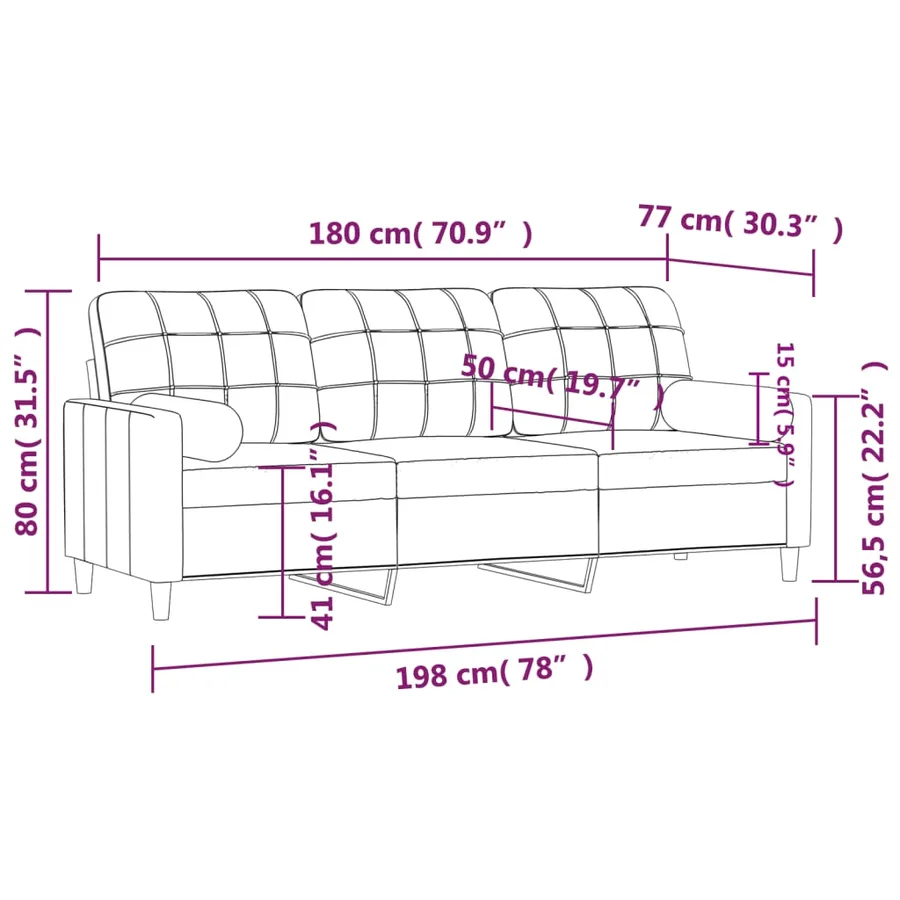 Canapé 3 places avec oreillers décoratifs marron 180 cm tissu - 8