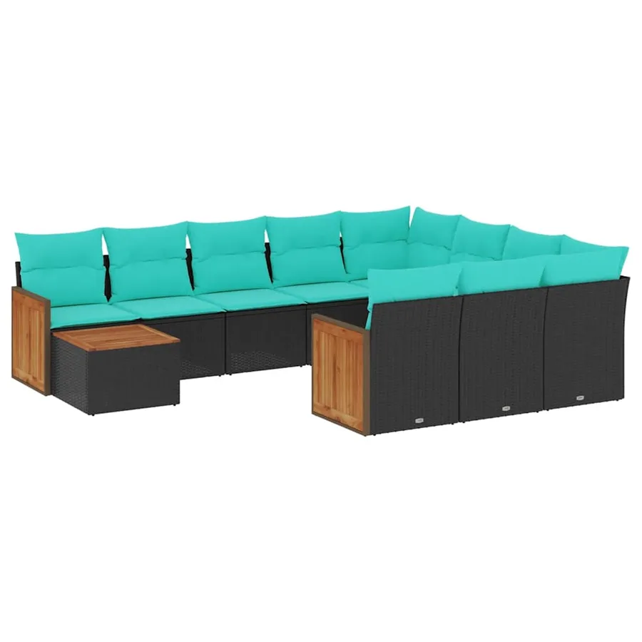 Ensemble de canapé de jardin 11 pcs avec coussins noir résine tressée - 2