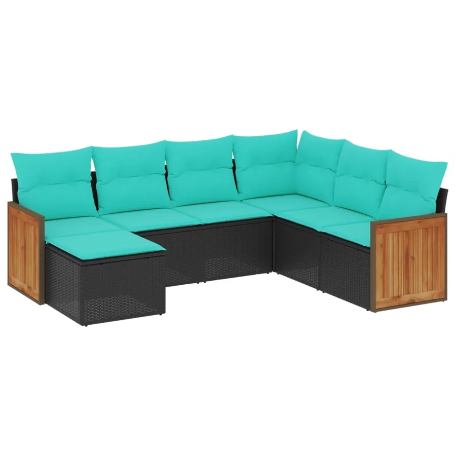 Salon de jardin 7 pcs avec coussins noir résine tressée 62 x 62 x 69 cm - 56,4 kg - 2