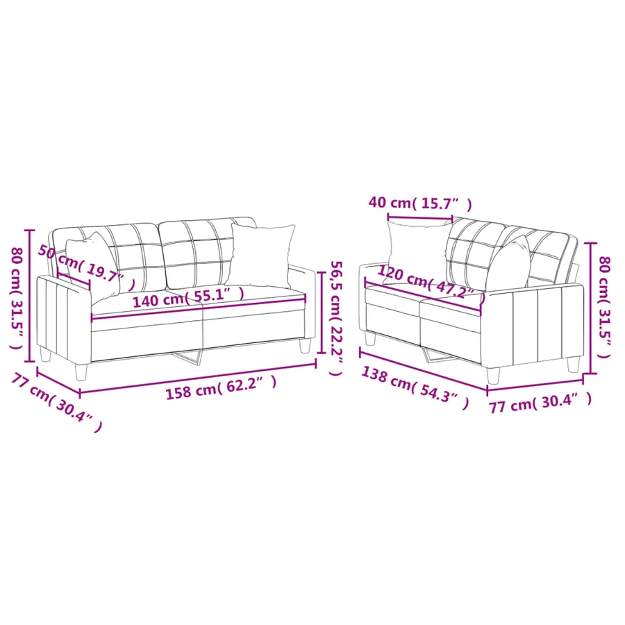 Ensemble de canapés 2 pcs avec coussins crème similicuir - 9