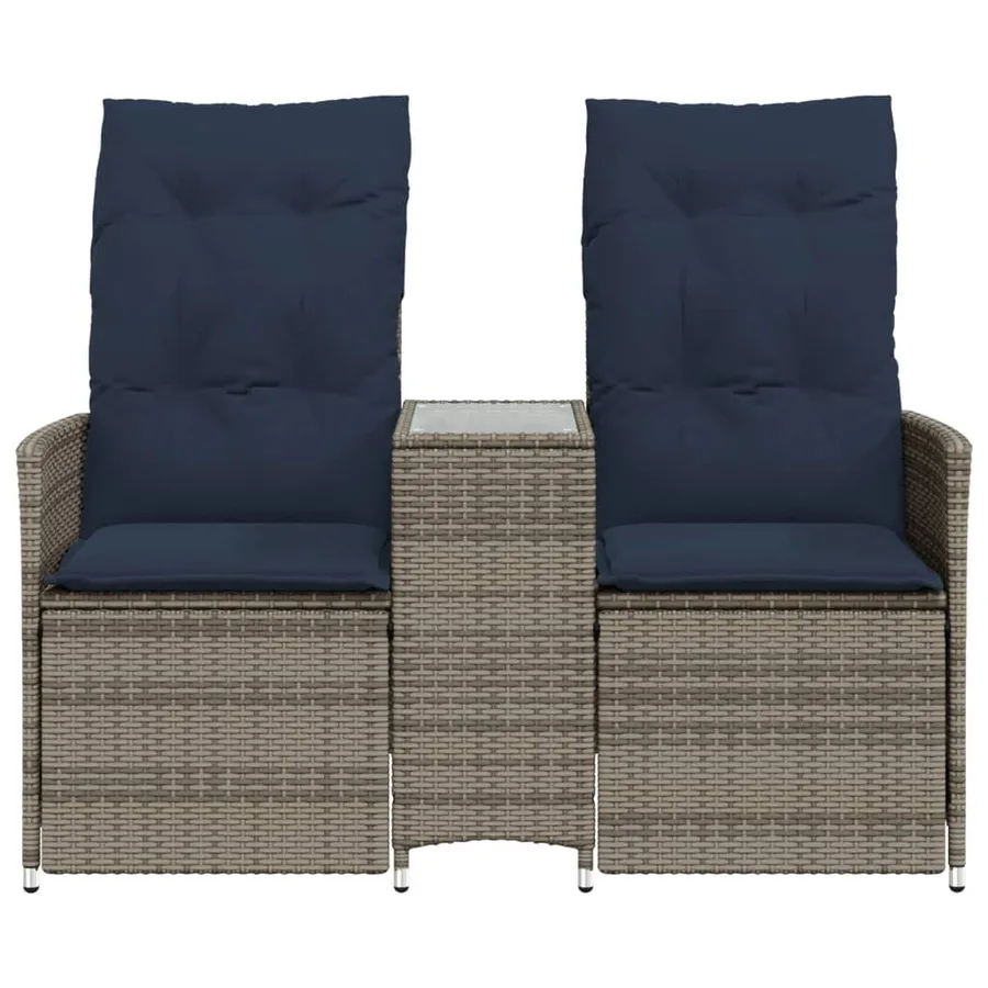 Canapé de jardin inclinable 2 places avec Table en résine tressée grise - 4