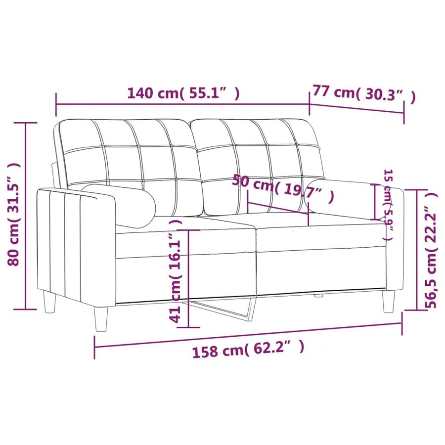 Canapé 2 places avec oreillers décoratifs marron 140 cm tissu - 8