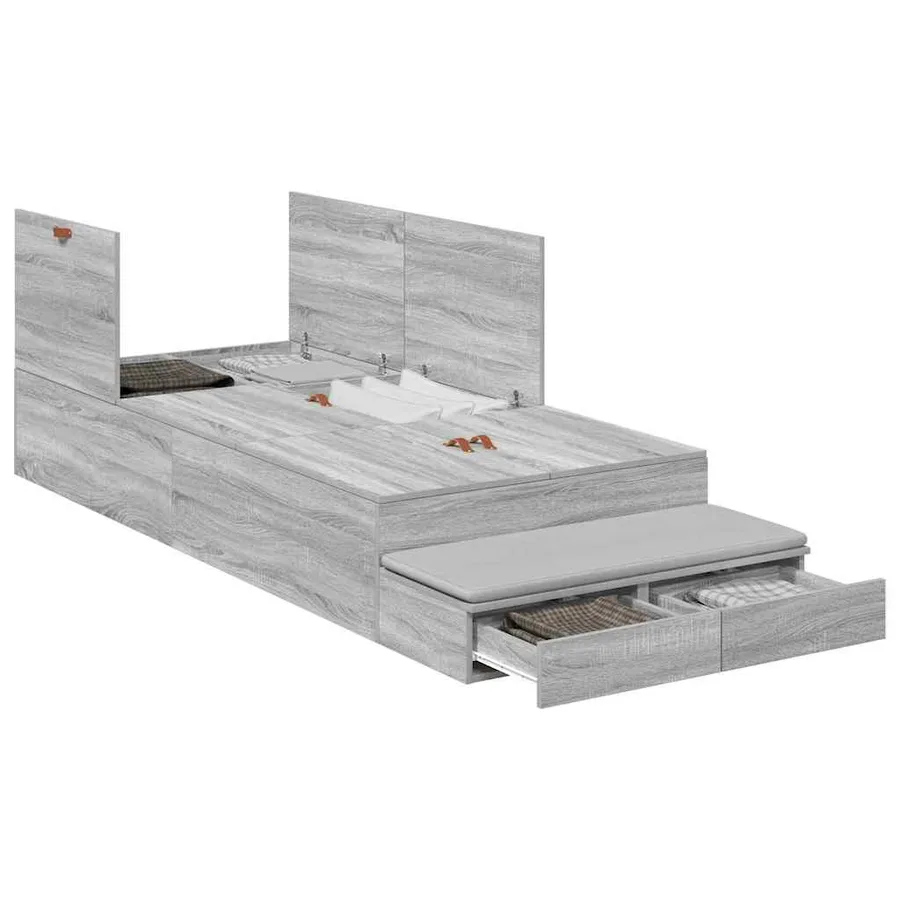 Cadre de lit avec rangement Gris Sonoma 90 cm Bois d'ingénierie - 3