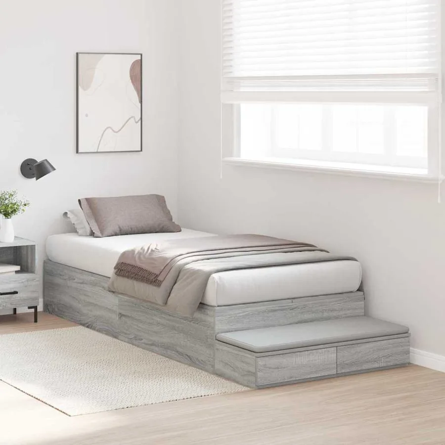 Cadre de lit avec rangement Gris Sonoma 90 cm Bois d'ingénierie - 5
