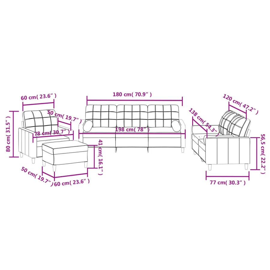 Ensemble de canapés 4 pcs coussins gris foncé tissu - 12