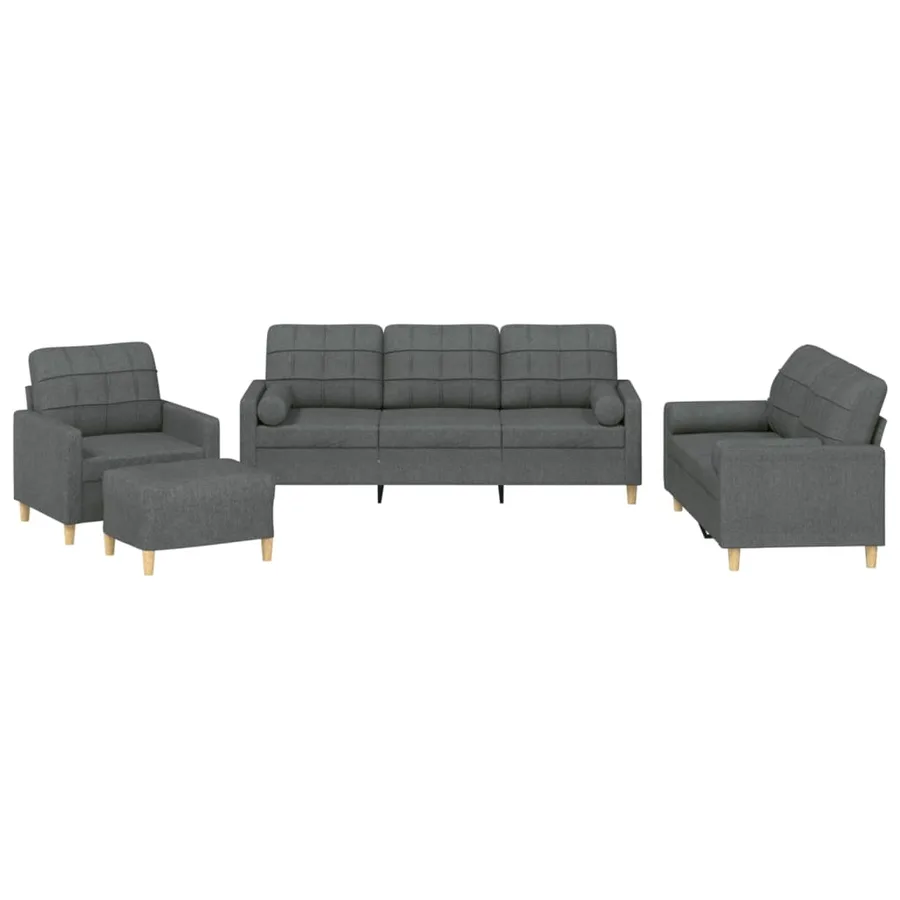 Ensemble de canapés 4 pcs coussins gris foncé tissu - 2