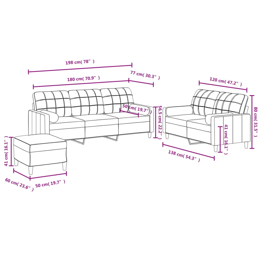 Ensemble de canapés 3 pcs avec coussins noir tissu - 10