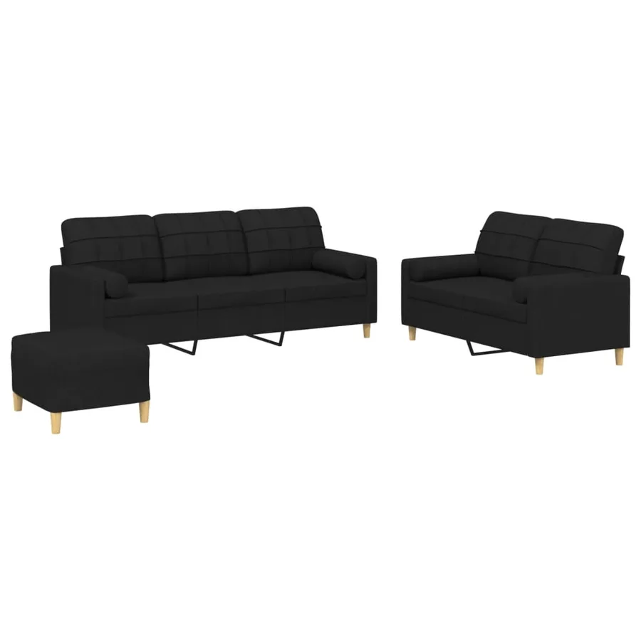 Ensemble de canapés 3 pcs avec coussins noir tissu - 2