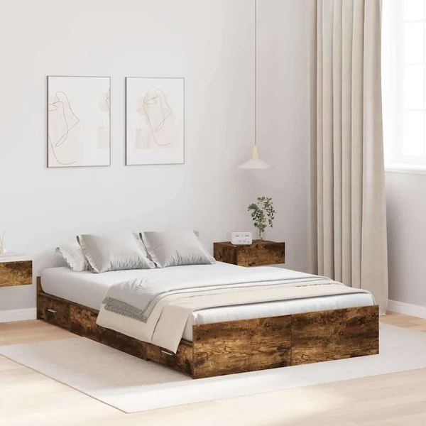 Cadre de lit avec rangement avec tiroir Chêne fumé 120 x 190 cm