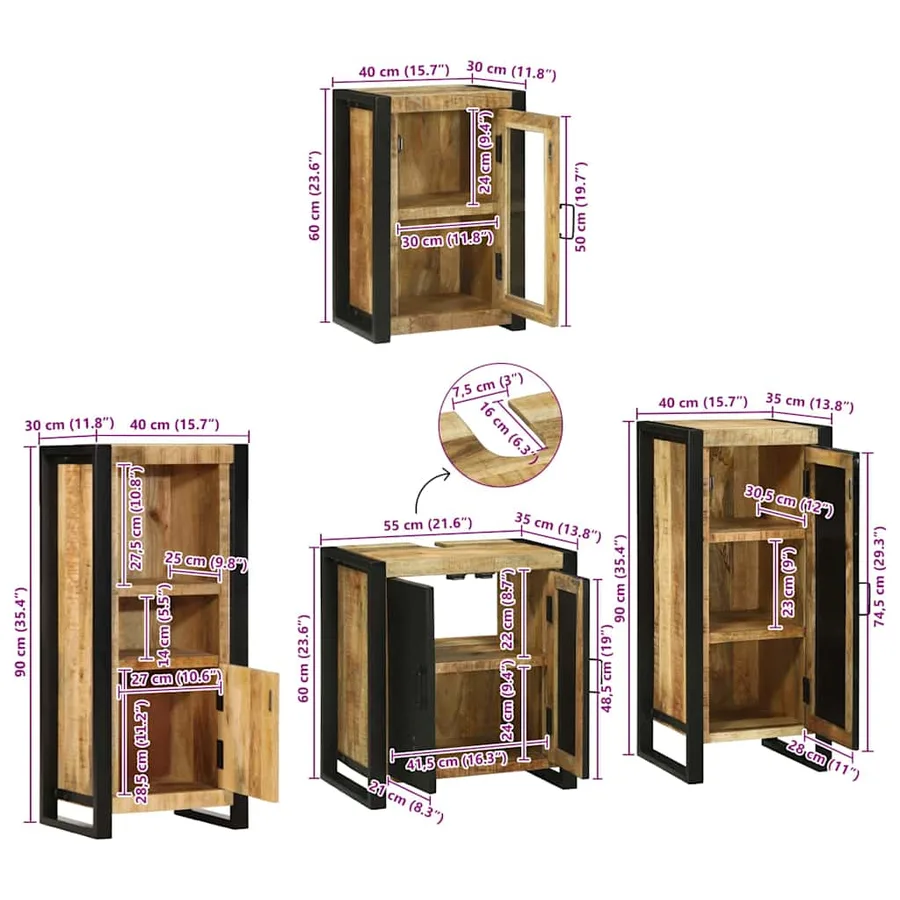 Ensemble de mobilier de salle de bain avec étagère 4 pcs - 17