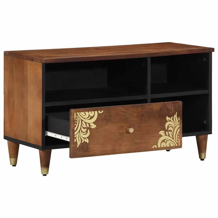 Meuble TV Marron miel 80 x 33 x 46 cm Bois de mangue massif - 2
