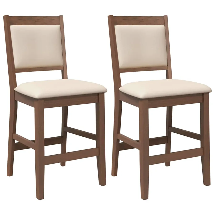 Tabourets de bar avec coussins (lot de 2) en bois massif marron et caoutchouc - 2